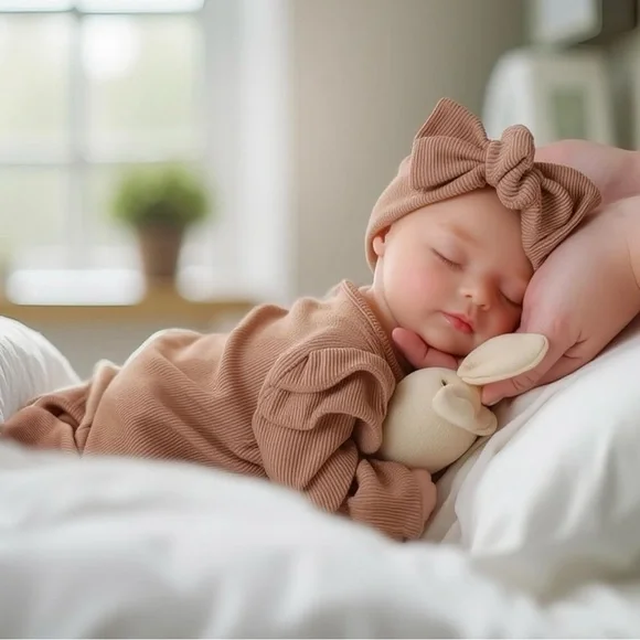 Adorable Girl Baby Tan Outfit with Bow